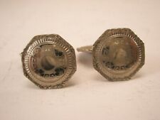 Quality Silver Tone Double Sided Hinged Vintage Edwardian HWK CO Cuff Links d07