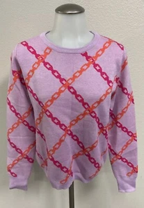 THML Lavender Pink Orange Chain Link Diamond Pattern Preppy Sweater NWT Small - Picture 1 of 5