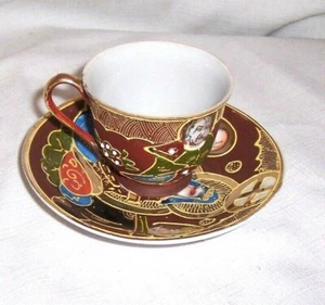 Vintage Hand Painted GOLD TRIMMED CLOISONNE PORCELAIN Demitasse Cup And Saucer - Picture 1 of 5