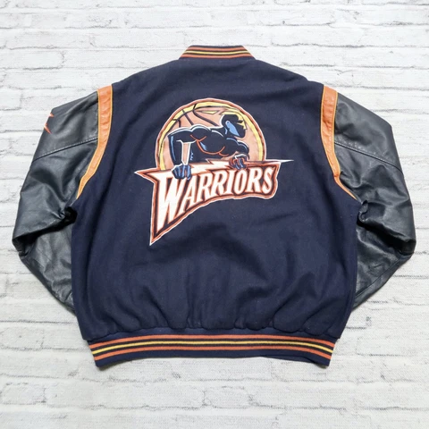 Vintage Y2K Golden State Warriors Varsity Jacket by JH Design Leather Reversible Cover