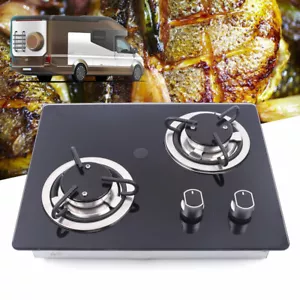 Boat Caravan RV Camper LPG Gas Stove Hob 2 Gas Burner Tempered Glass Cooktop TOP - Picture 1 of 10