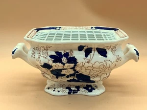 Jarrón/maceta mandarina vintage Masons Ironstone con inserto de rana ajustado. - Imagen 1 de 9