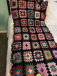 85"x26" Handmade Afghan Large Lap Blanket Granny Square Crochet Throw - Picture 1 of 4
