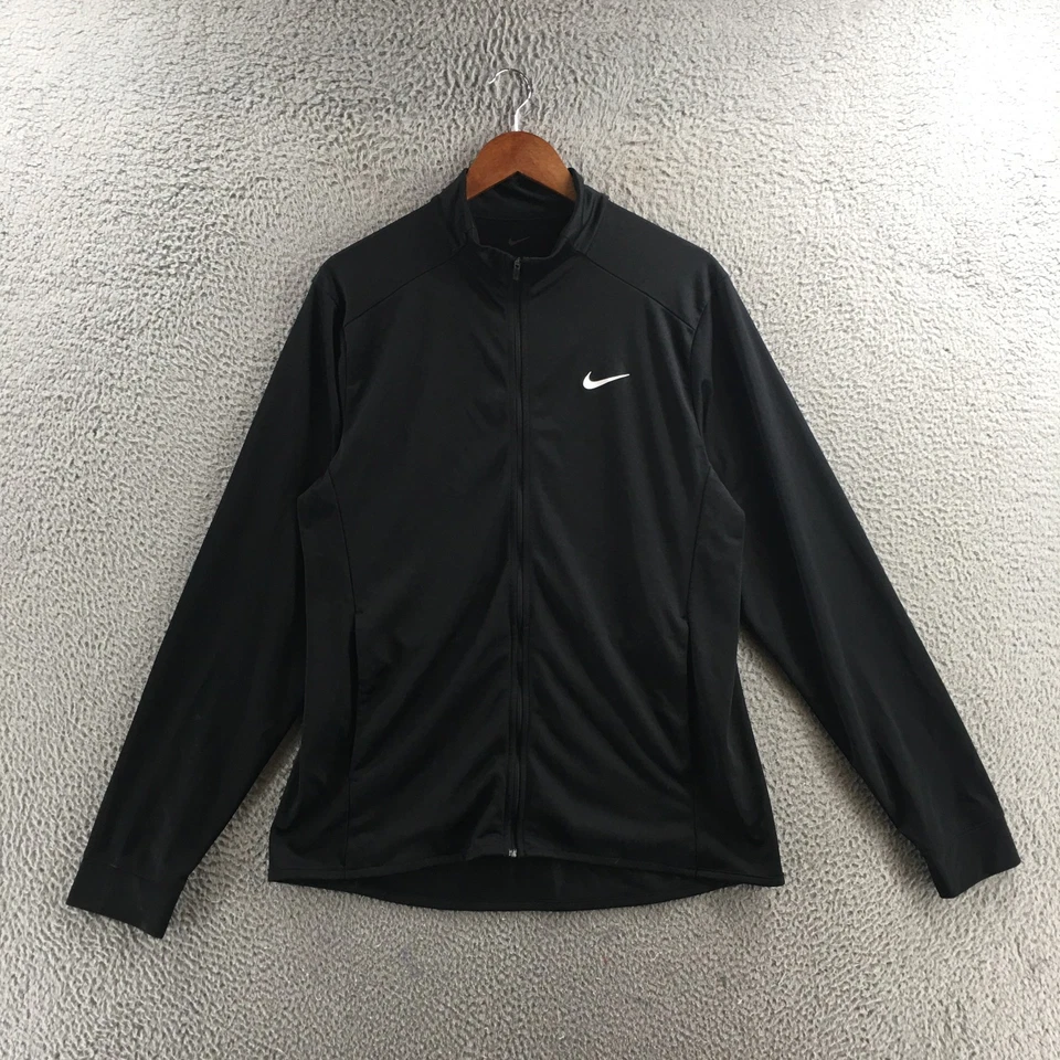 Chaqueta Nike Dri-Fit Cremallera Completa Para Hombre L Negra Manga Larga Cuello Simulado Bolsillos Laterales Foto 1 de 4