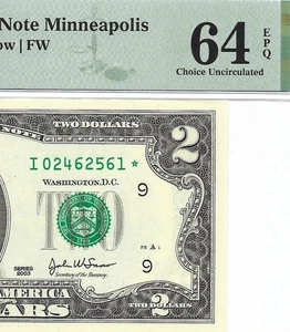 2003 $2 MINNEAPOLIS * STAR * ⭐️ FRN. PMG Choice Uncirculated 64 EPQ Banknote. - Picture 1 of 3