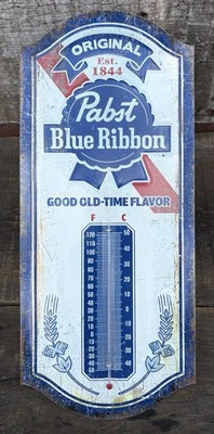 PABST Blue Ribbon Beer 16.5” Long Garage Thermometer Sign - Image 1 of 2