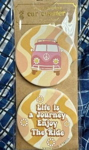 Boho Hippie Retro Peace Sign Car Coaster Set NWT - Picture 1 of 2
