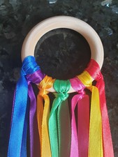 Rainbow Wooden Sensory Ribbon Ring Baby toy-baby shower gift Baby Girl/Boy🌈