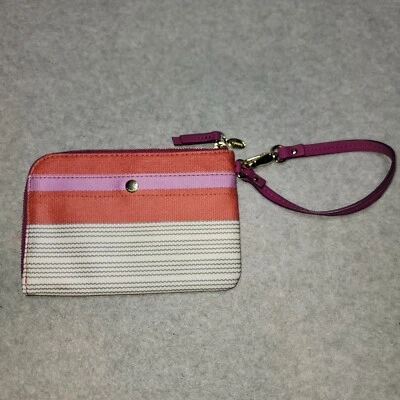 Fossil ADORABLE Rosa Rayas Lona Cremallera Alrededor Cartera Bolso sin asas Correa Muñequera Foto 1 de 4