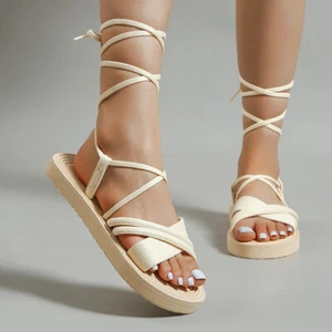 Moda Antideslizante Resistente al Desgaste Cómodas Suave Suela Tela Correa Sandalias Planas - Imagen 1 de 7