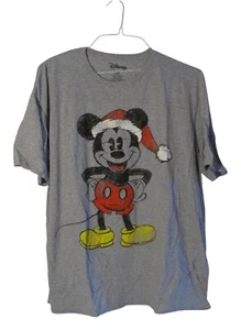 Disney 2XL XXL Gray Santa Mickey Sketch Tee Shirt Knit Holiday - Picture 1 of 3