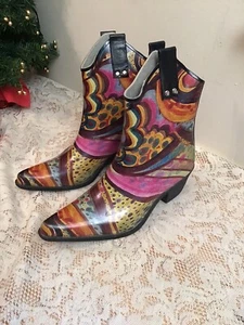 Nomad Gummi Cowboy/Cowgirl Western Regen Stiefel Damen Größe 6 / 36 Mehrfarbig - Bild 1 von 7