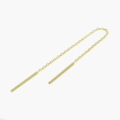 14k Solid Gold Double Bar Threader Earrings, Dangling Earrings, Drop Earrings - Image 1 of 4