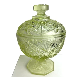 Vintage Imperial Glass Neon Yellow Hobstar Translucent Covered Candy Dish READ - Picture 1 of 8