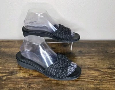 Винтажные женские сандалии-шлепанцы 90-х Salvatore Ferragamo черные тканые размер 8 - Изображение 1 из 4