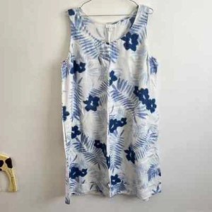 Vestido de lino J. Jill Love azul blanco floral sin mangas 100 % lino para mujer talla XL - Imagen 1 de 9
