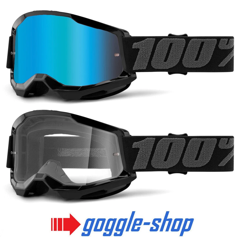 100% STRATA 2 Motocross MX Bicicleta MTB Gafas Negro Claro / Lente Azul Espejo - Imagen 1 de 1