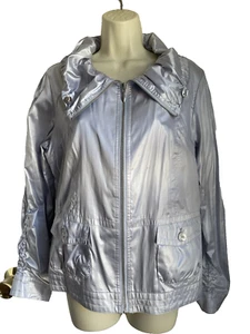 Chico's Jacke Gr. 1 silbergrau metallic Finish ungefüttert durchgehender Reißverschluss Langarm - Bild 1 von 7
