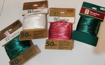 Vtg 4 packs Berwick Wraphia Ribbon 50' each Red White Green Gift Floral Crafts - Image 1 of 3
