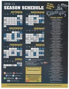 ¡RARO 2010-11 Grand Rapids Griffins AHL CLINGZ horario de hockey!¡!¡! - Imagen 1 de 1