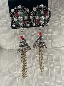 Women Earrings Gold Tone Fashion Jhumka Style Ear Jewelry Multi Color Crystals - Picture 1 of 10