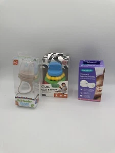 Neu! Konvolut!! Baby Einstein Stack & Teethe-Raz Feeder-Lansinoh Brustwarzenschutz - Bild 1 von 11