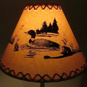 LOON Cabin Cottage Table Light LAMP SHADE Clip-On Bulb Style 9" inch Laced Cone - Picture 1 of 5