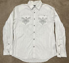 Affliction Black Premium White Skull Cross Embroidered Button Down Mens Large