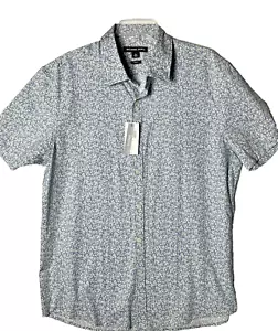 NEW Mens MICHAEL KORS Blue Floral Stretch Short Sleeve Button Shirt SZ XL SLIM - Picture 1 of 6