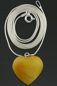 Genuine BALTIC AMBER Silver Egg Yolk HEART Chain Pendant 3.8g 201007-28 - Picture 1 of 3
