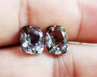 4.90Ct. Pair 9x7mm. Great Luster Cushion Smoky Quartz Excellent Cut Top Created - Image 1 of 4