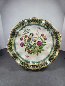 Vintage Plate Bird Decorative Scalloped Edge Plate Green Yellow Burgundy  - Picture 1 of 6