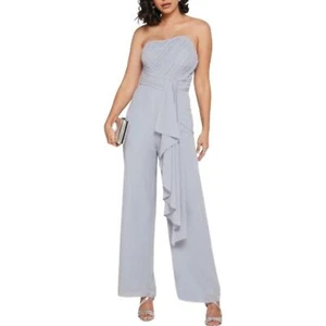 Lavish Alice Pleated Asymmetric Wide Leg Jumpsuit in Blue Gray Size 4 - Picture 1 of 11