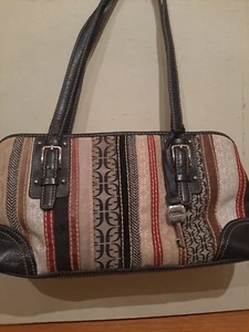 Vintage Fossil  Leather And  Canvas Striped Shoulder Bag - Picture 1 of 8