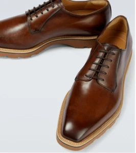 BERLUTI Paris Spada Leather Lace Up Men's Derby Shoes Sz UK 10.5 US 11.5- Cognac - Picture 1 of 14