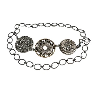 Chicos Belt Boho Chunky Floral Medallion Metal Heavy Chain Bling Vintage - Picture 1 of 10