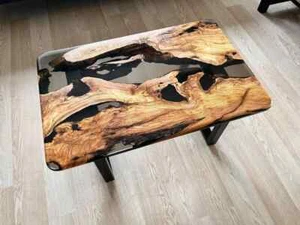 Handmade Smoked Epoxy and Olive Wood Coffee Table, Rustic, Modern - Picture 1 of 17