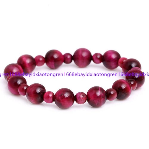 VALENTINO Bracciale perle pietre preziose rotonde occhio di tigre rosa naturale 6 mm e 10 mm 7 5 pollici