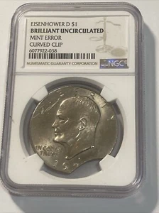 Raro Sin FECHA Curvo Recortado Ike Eisenhower D D Dólar Revestido Error Como Nuevo NGC BU - Imagen 1 de 4