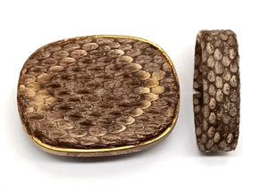 1983 Solid Brass Baron Buckles Snake Skin Buckle & Matching Belt Loop - Picture 1 of 8