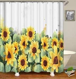 Watercolor Floral Sunflower Shower Curtain 72x72 Inches 12 Hooks Machine Wash - Picture 1 of 5