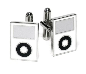 Silver-Tone Mens Cuff Links White MP3 Player Cufflinks - Picture 1 of 2