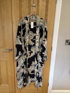 ONE HUNDRED STARS Plaster Roses Duster Coat Kimono Long Gown Robe Blue New Tags - Picture 1 of 24