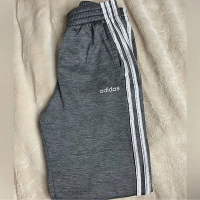 Adidas Athletic Jogger Sweat Pants Gray White 3 Stripe with Pockets Size L 14/16 - Image 1 of 4