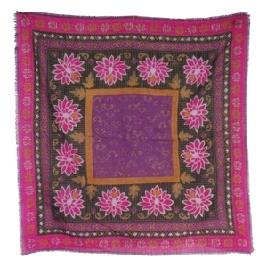 OSCAR DE LA RENTA Lightweight WOOL Pink/Multi FLORAL Frayed Trim SCARF/NECK TIE - Picture 1 of 4