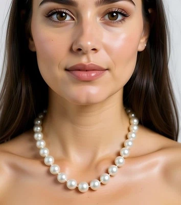 Real AAA Natural 10-11mm White Freshwater Pearl Necklace 14-100” - Image 1 of 4