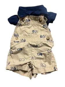 Just One You by Carter's blaues Baby Polo mit braunem Overall mit Elefanten Größe 3M - Bild 1 von 3