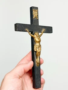 Antique 1920s INRI Gothic Crucifix Last Rights Catholic Christ Christian Travel - Picture 1 of 9