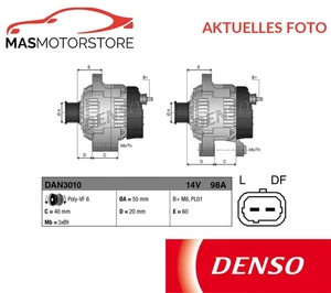 LICHTMASCHINE GENERATOR DENSO DAN3010 I FÜR DACIA LOGAN,LOGAN MCV,SANDERO - Picture 1 of 5