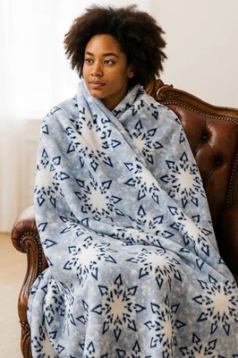 NWOT Cannon Snowflake Throw Blanket 56"x49" – Winter Fleece, Blue & White - Image 1 of 4